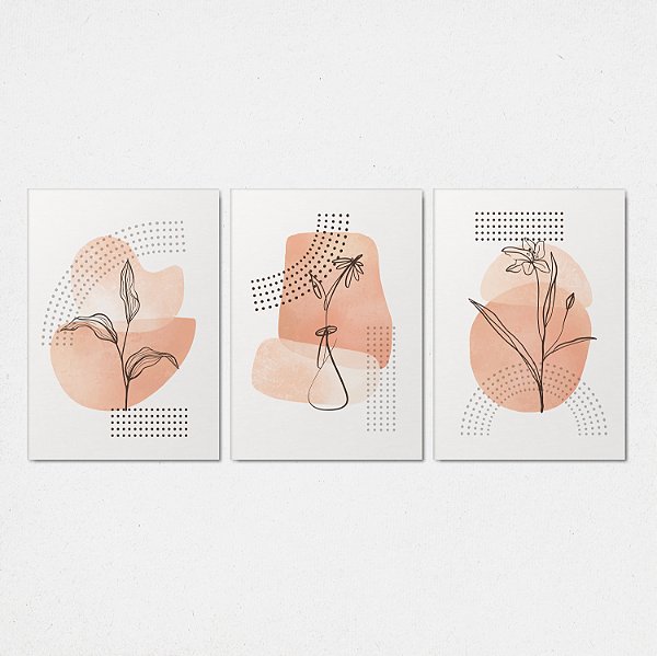 Trio Quadro Canvas Traçado Flores