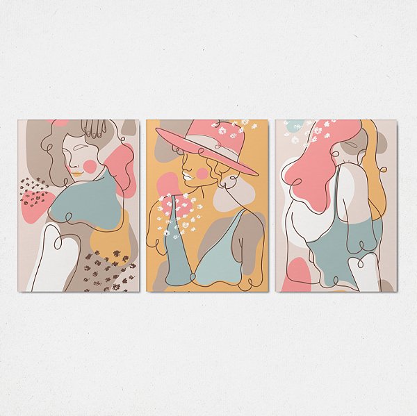 Trio Quadro Canvas Mulher Maquiada