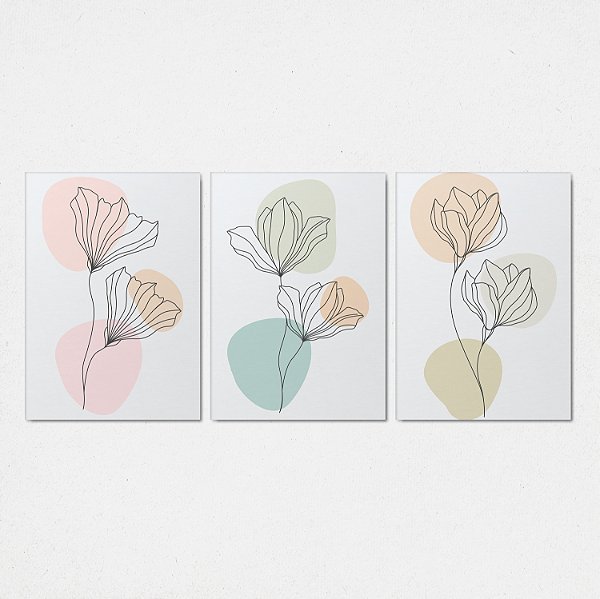 Trio Quadro Canvas Flor Minimalista