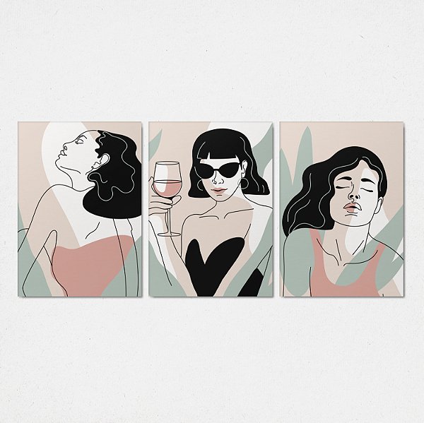 Trio Quadro Canvas Mulher de Óculos