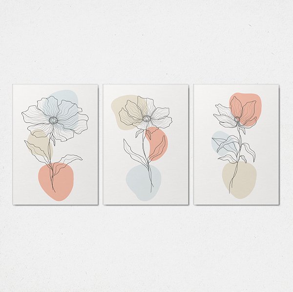 Trio Quadro Canvas Flor Pétalas Gd