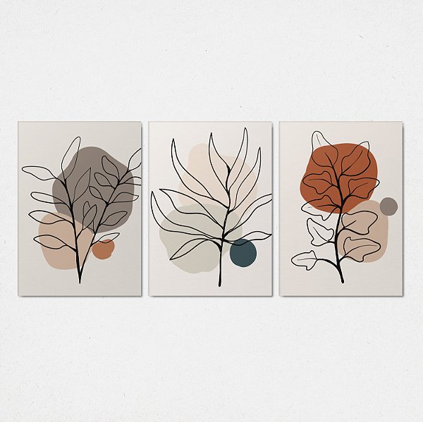 Trio Quadro Canvas Flores Traçado