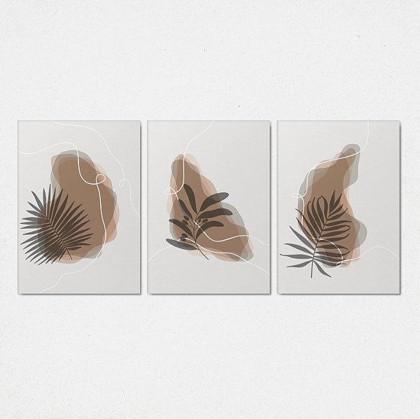 Trio Quadro Canvas Folhas P&D
