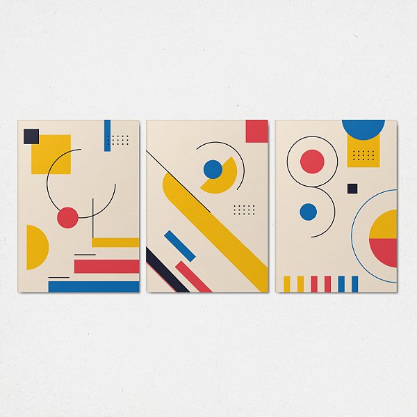 Trio Quadro Canvas Esfera Geométrica