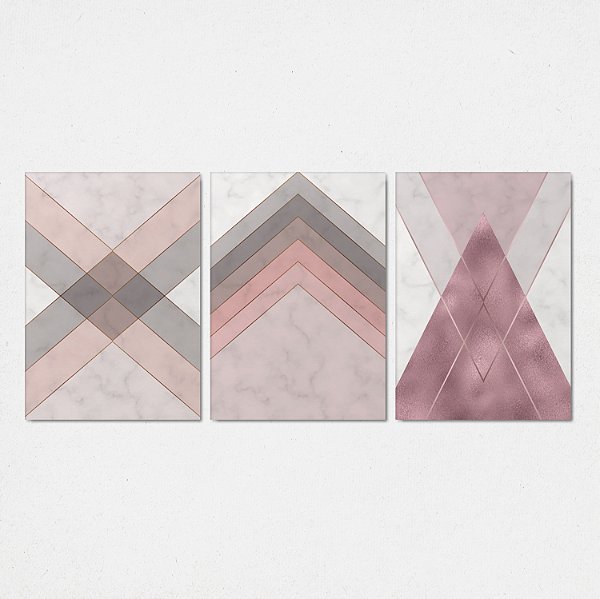 Trio Quadro Canvas Linhas Geométricas