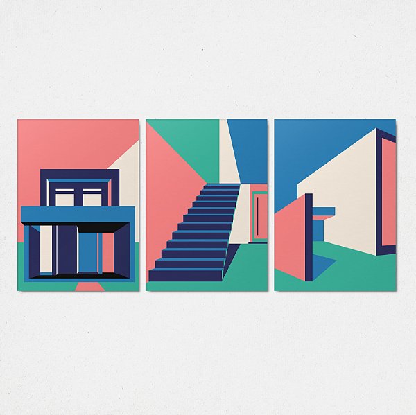 Trio Quadro Canvas Abstrato Casa