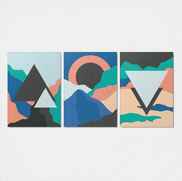 Trio Quadro Canvas Montanha Abstrato