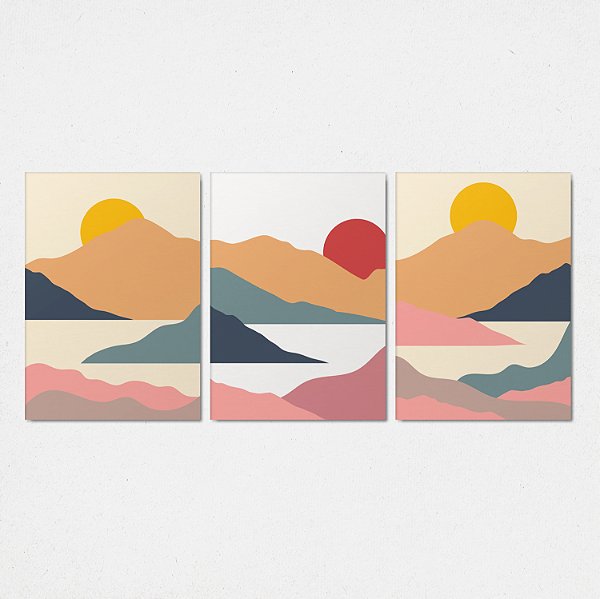 Trio Quadro Canvas Abstr Montanha 4