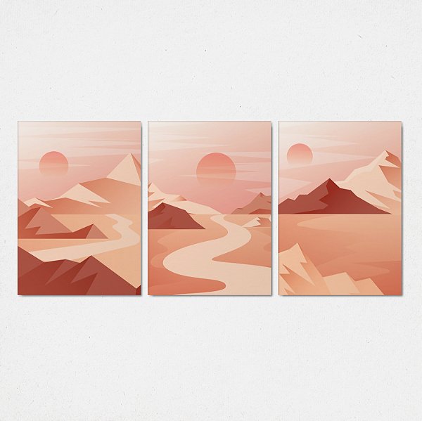 Trio Quadro Canvas Abstr Montanha 3