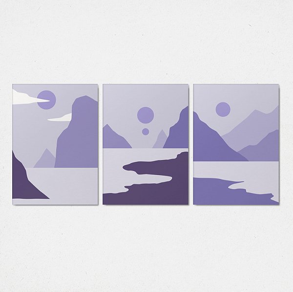 Trio Quadro Canvas Abstr Mar Montanha