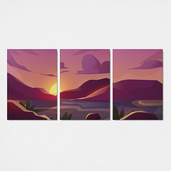 Trio Quadro Canvas Abstr Montanha 2