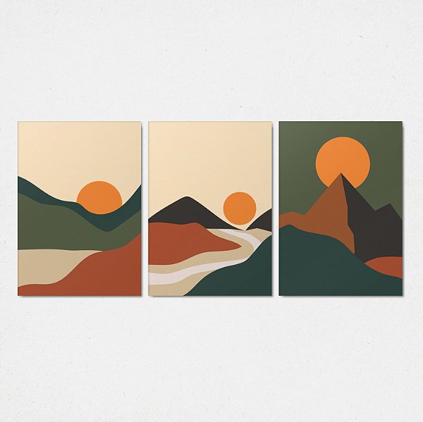 Trio Quadro Canvas Abstrato Rio