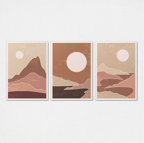 Trio Quadro Canvas Abstr Pink Desert