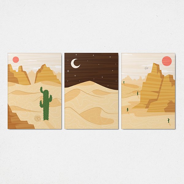 Trio Quadro Canvas Paisagens Deserto