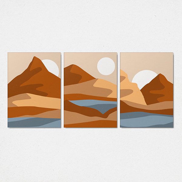 Trio Quadro Canvas Abstrato Deserto