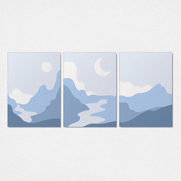 Trio Quadro Canvas Abstrato Alpes