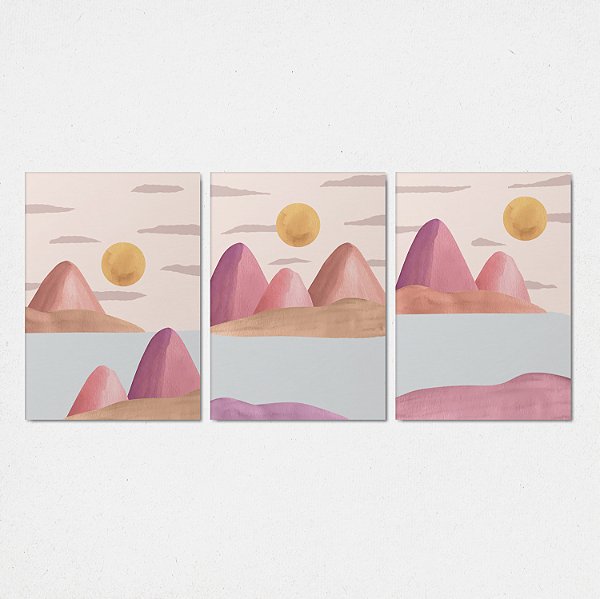 Trio Quadro Canvas Abstrato Colina 2