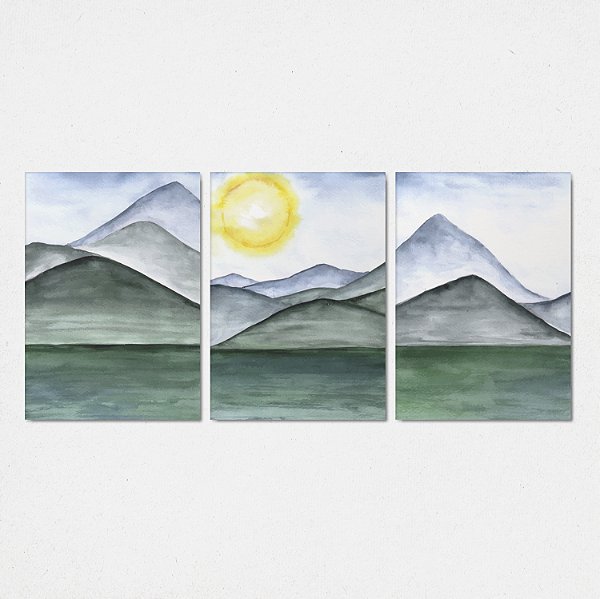 Trio Quadro Canvas Abstrato Montanha