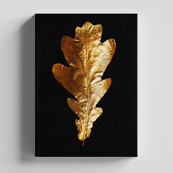Quadro Canvas Folha Preto e Dourada