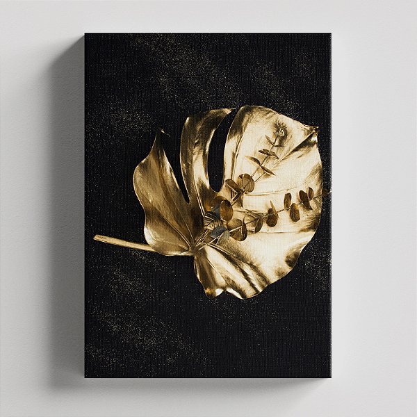 Quadro Canvas Flor Preto e Dourada 3