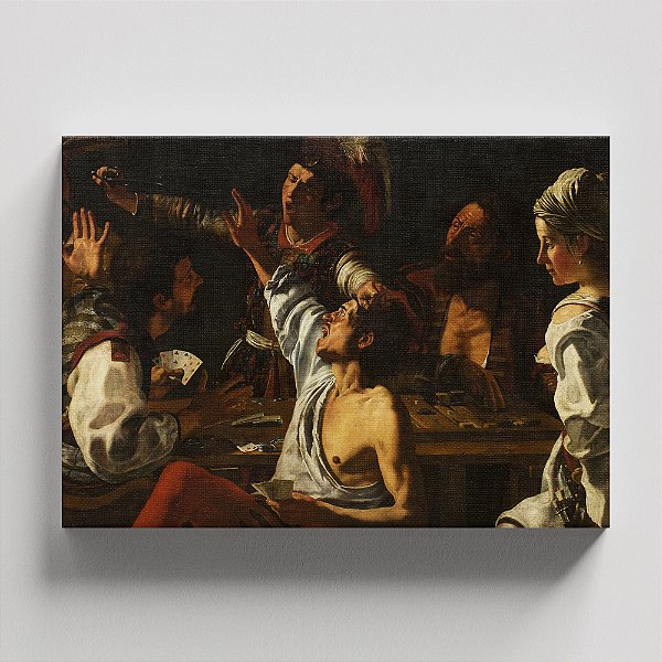 Quadro Canvas Card and Backgammon Players. Fight over Cards
