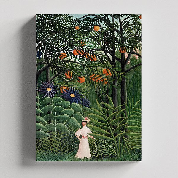 Quadro Canvas Woman Walking in an Exotic Forest