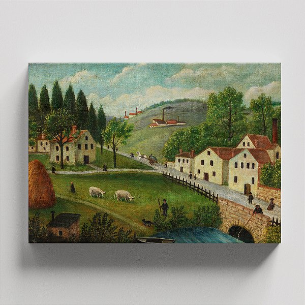 Quadro Canvas Pastoral Landscape with Stream, Fisherman and Walkers