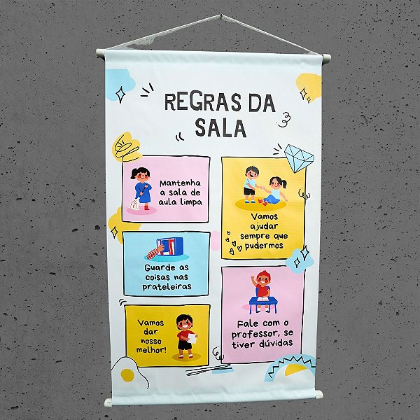 Painel Lona Banner Apoio Didático Regras da Sala  60x100cm