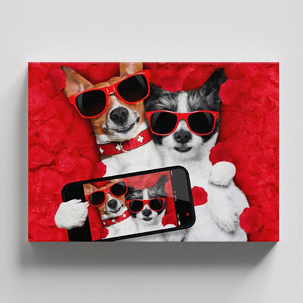 Quadro Canvas Dupla de Cachorros 30cmX45cm Borda Infinita CHASSI 2cm OUTLET