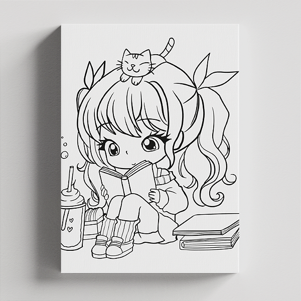 Quadro Canvas para Pintura Menina Estudando