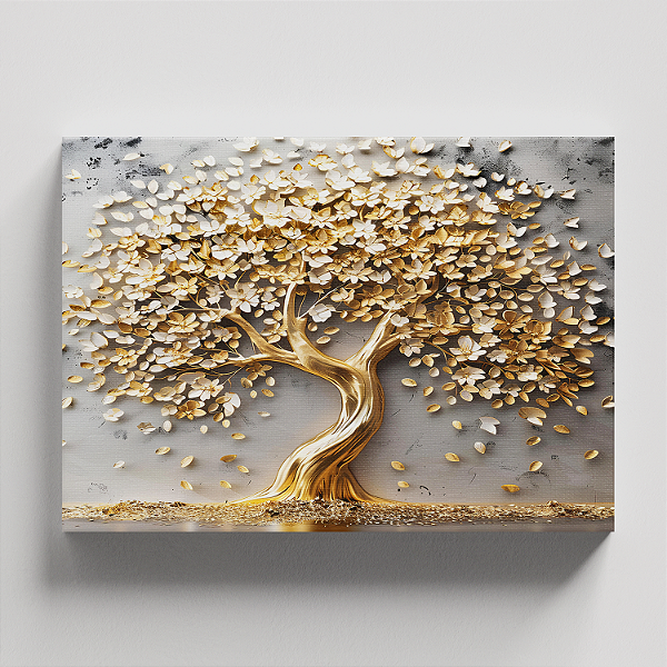 Quadro Canvas Arvore Da Vida Dourado Luxuoso