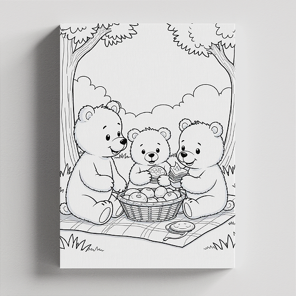 Quadro Canvas Para Pintura Ursinhos Picnic/Piquenique