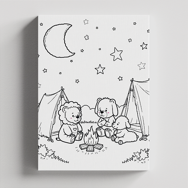 Quadro Canvas Para Pintura Bichinhos Acampamento