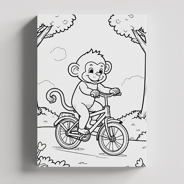 Quadro Canvas Para Pintura Macaquinho de Bicicleta