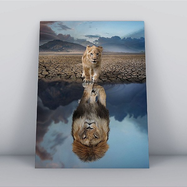 Quadro Canvas Leão Reflexo de um Rei 30cmX45cm Borda Infinita CHASSI 2cm OUTLET