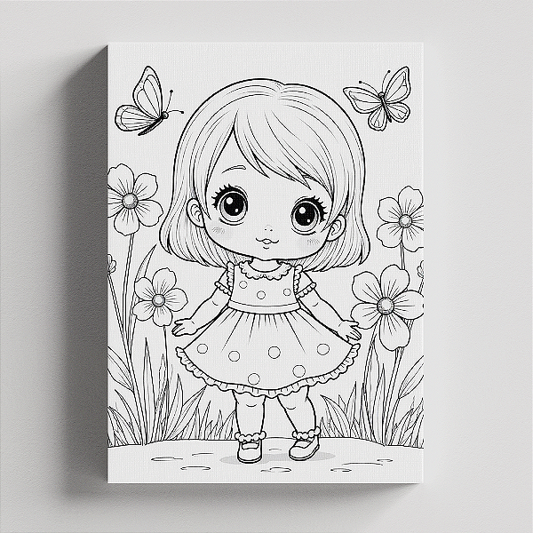 Quadro Canvas Pintura Menina Jardim 20cmX30cm Borda Infinita CHASSI 2cm OUTLET