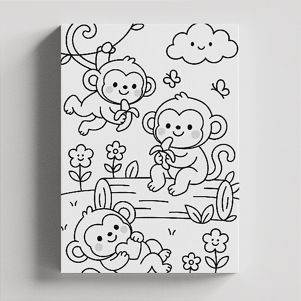 Quadro Canvas Pintura Macacos Proseando 20cmX30cm Borda Infinita CHASSI 2cm OUTLET