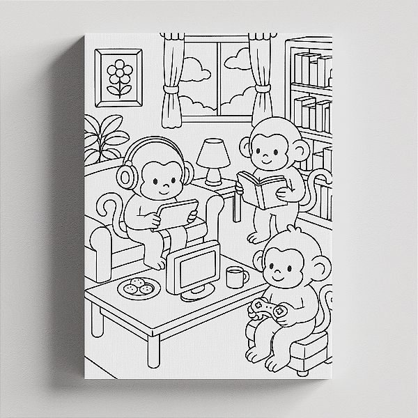 Quadro Canvas Pintura Macacos Lazer 20cmX30cm Borda Infinita CHASSI 2cm OUTLET