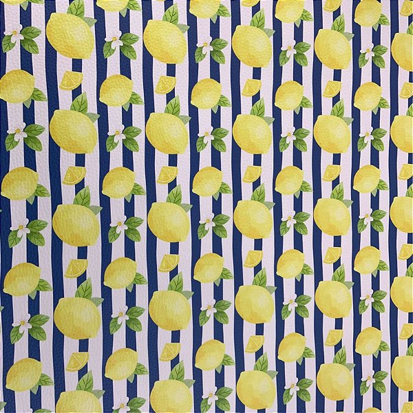 Sintético Doll/Dollaro Limão Siciliano Listras/ Azul Marinho 50cm