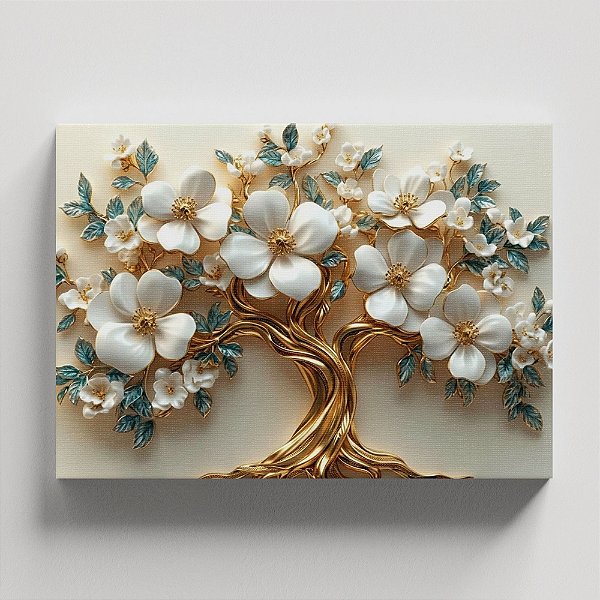 Quadro Canvas Arvore da Harmonia 3D - Pétalas Brancas