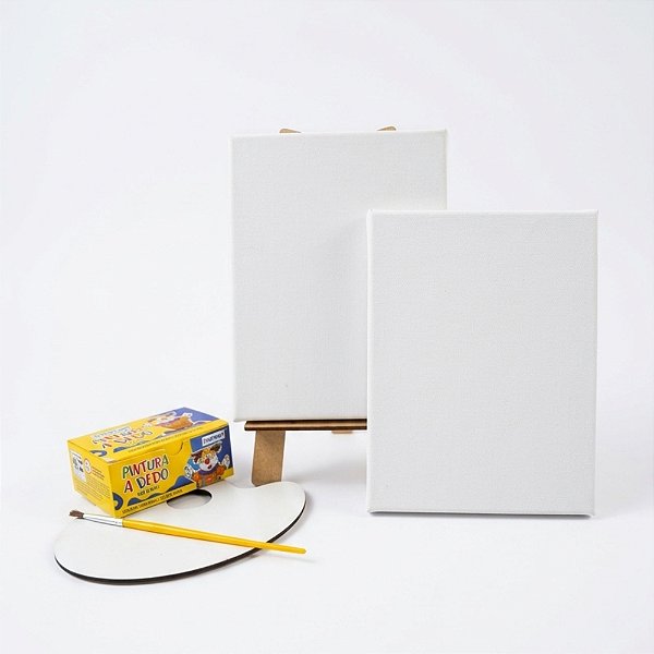 Kit Pintura Cavalete+2 Telas em Branco+Tintas+Pincel+Paleta