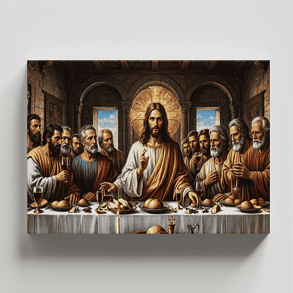 Quadro Canvas Santa Ceia Dourada