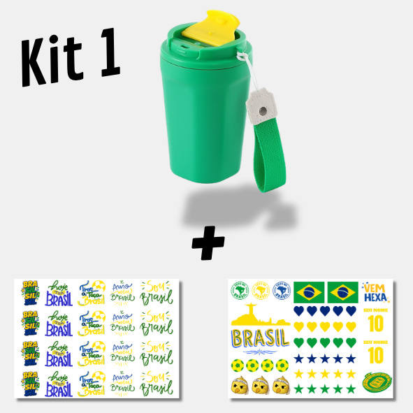 Copo Térmico + 2 Folhas DTF UV Brasil/Copa Personalizavél