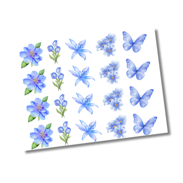 DTF UV Tamanho A5 (21x15cm) - Floral Azul Pastel