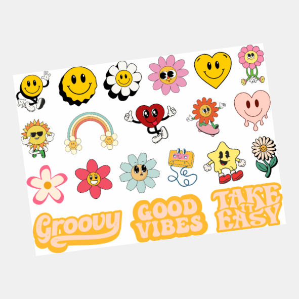 DTF UV Tamanho A5 (21x15cm) - Retro groovy