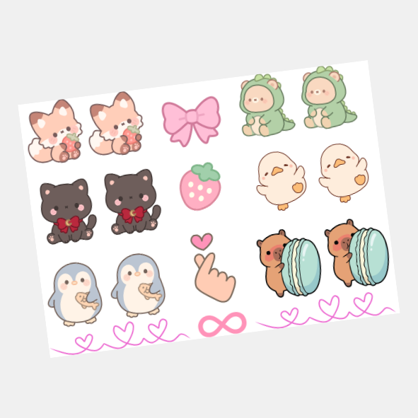 DTF UV Tamanho A5 (21x15cm) - Bichinhos Cute