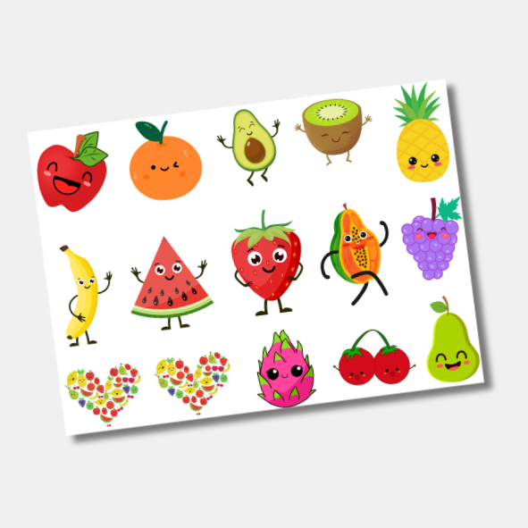 DTF UV Tamanho A5 (21x15cm) - Frutas Felizes
