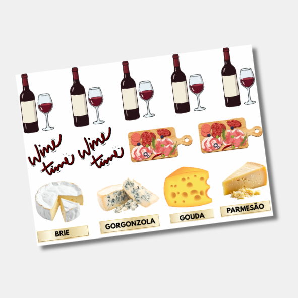 DTF UV Tamanho A5 (21x15cm) - Vinhos e Queijos