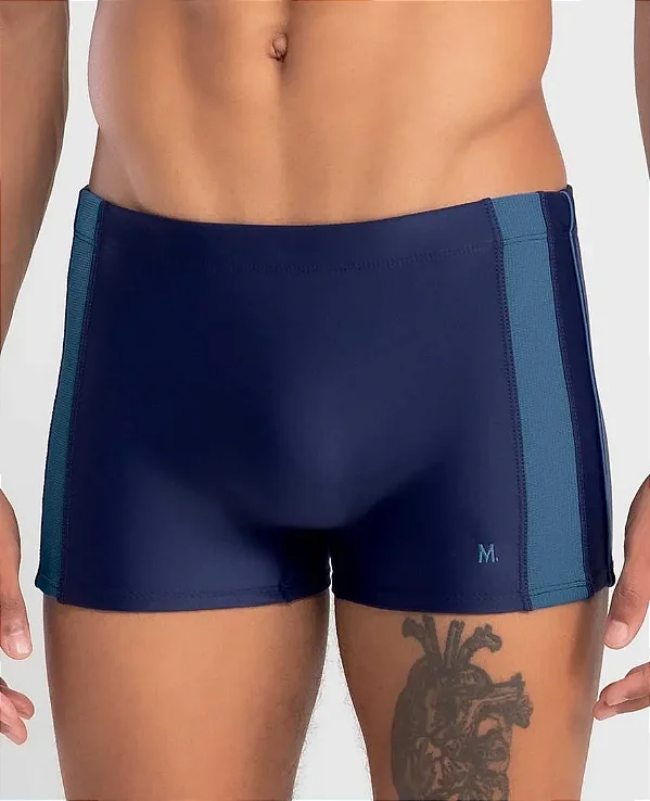 SUNGA BOXER LISA COM RECORTE LATERAL AZUL MARINHO