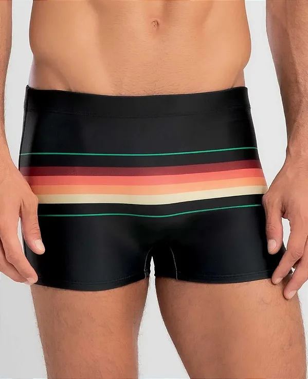 SUNGA BOXER ESTAMPA LISTRAS HANG LOOSE PRETO